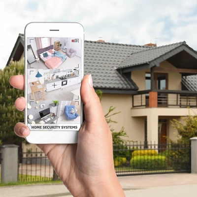 Chandler vivint phone display of cctv live feed in front of a house